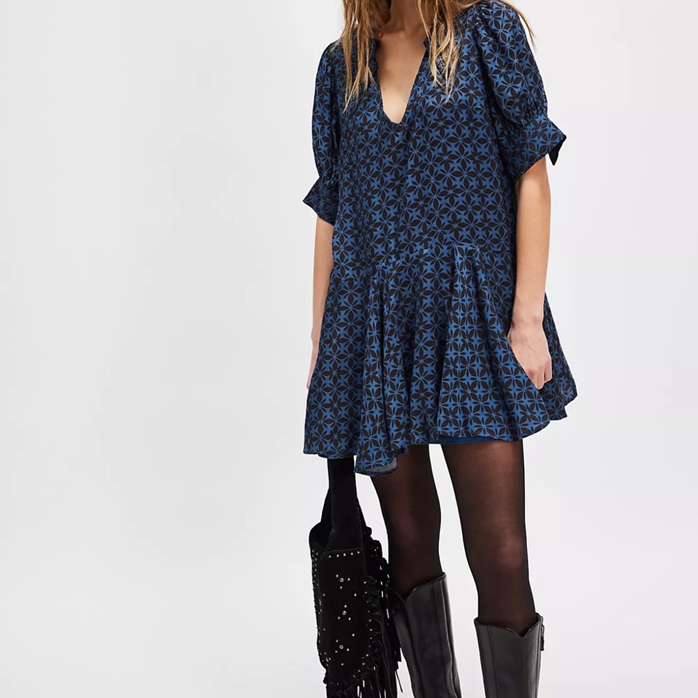 Free People Navy Geometric Mini Dress